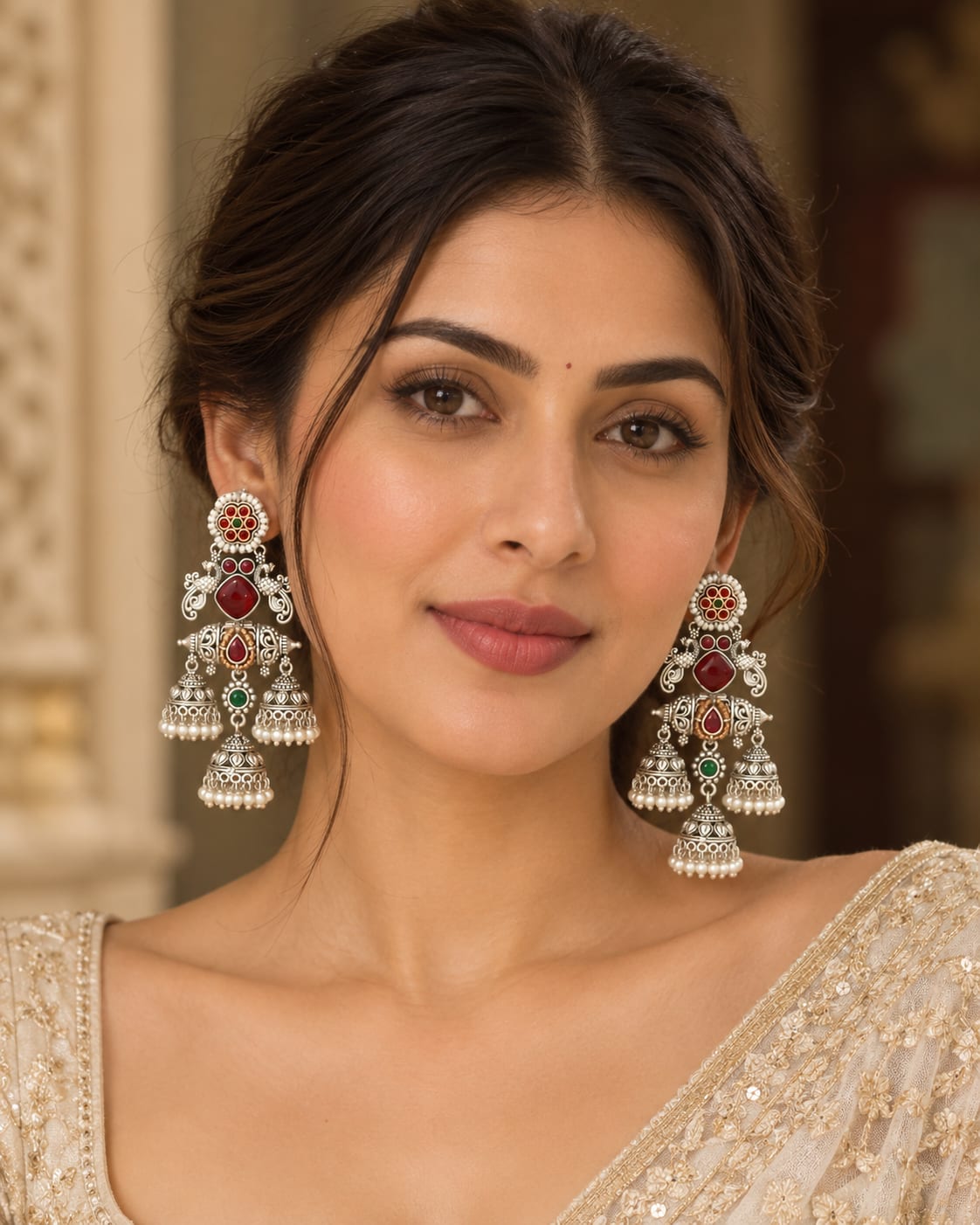 Anvita Heritage Ruby Green Jhumki Earrings