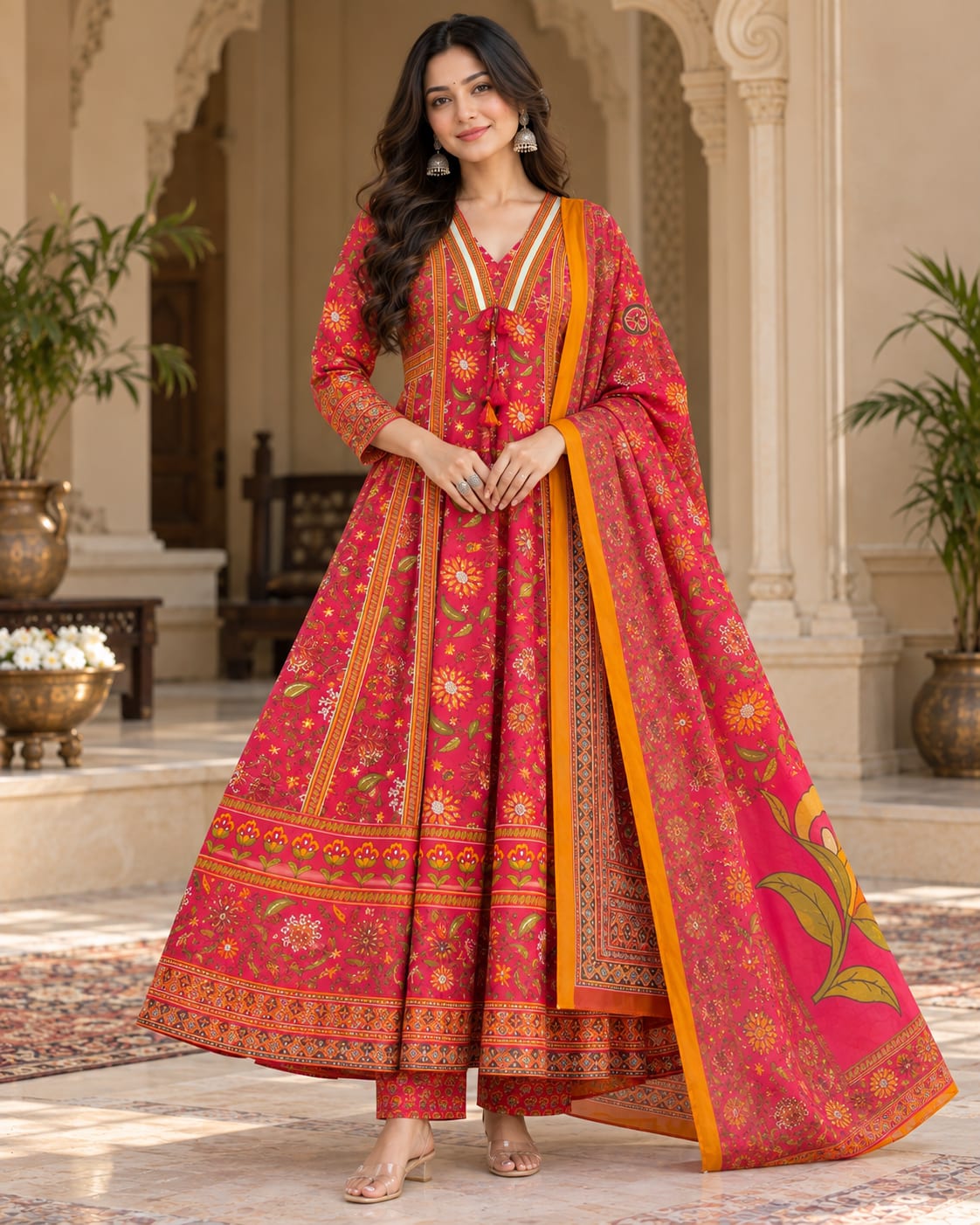 Saganeri Bloom Cotton Anarkali Suit Set