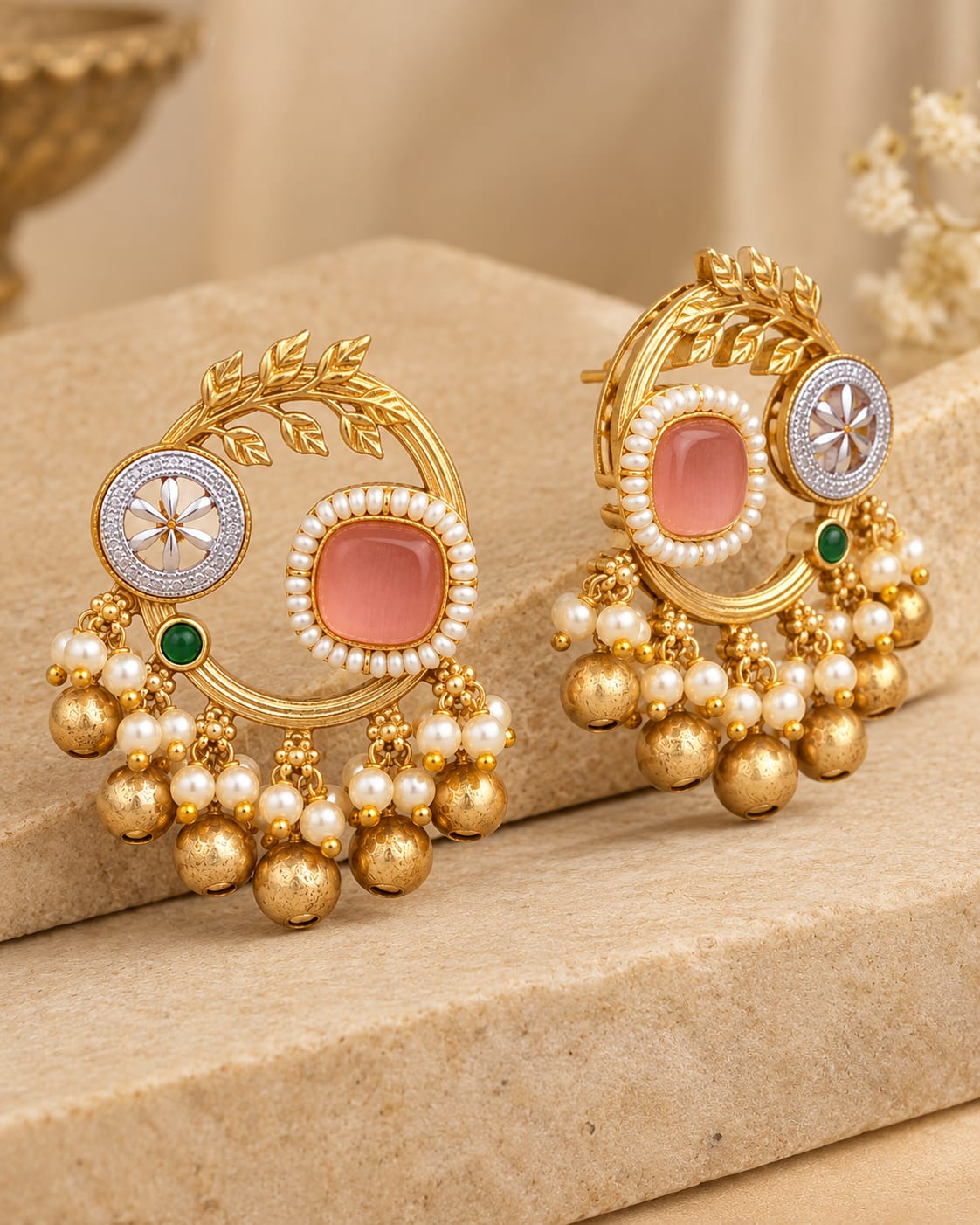 Chiraiya Premium Gold-Plated Pearl & Stone Studs