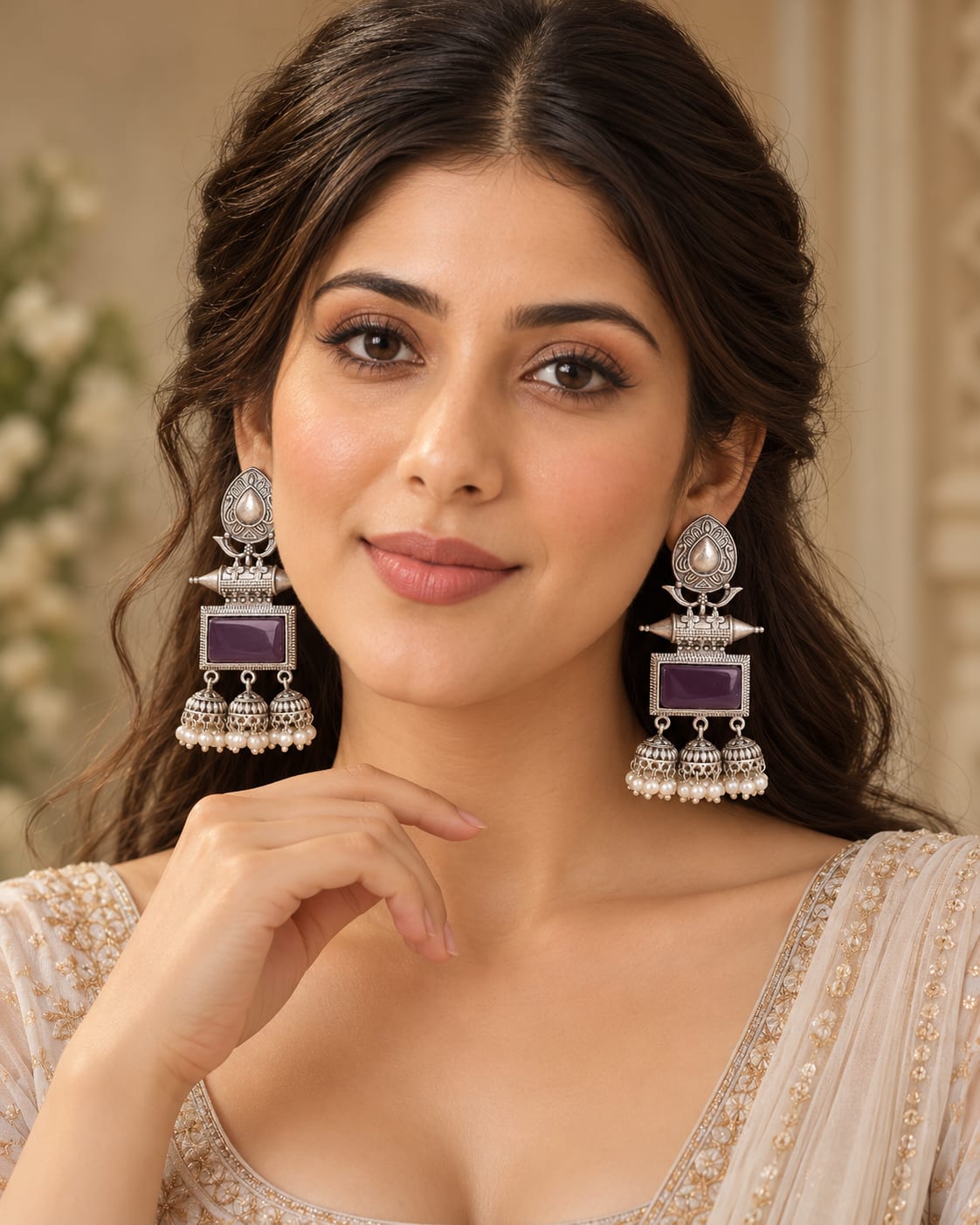 Maanya Regal Purple Oxidized Silver Jhumka Earrings