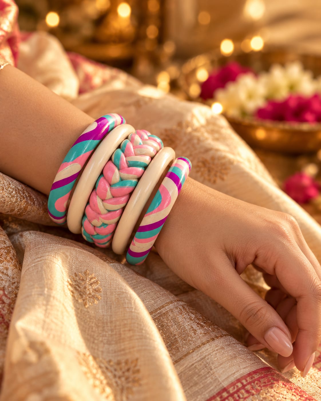 SaajSaj Gulabi Leher Handmade Lac Bangles