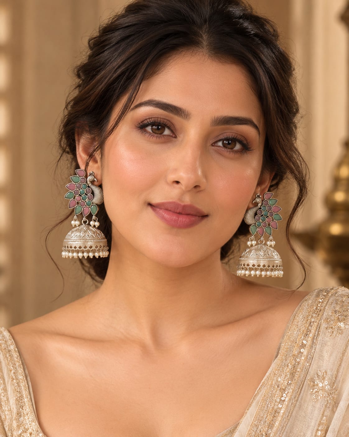 Paakhi Enamel Peacock Oxidized Jhumki Earrings