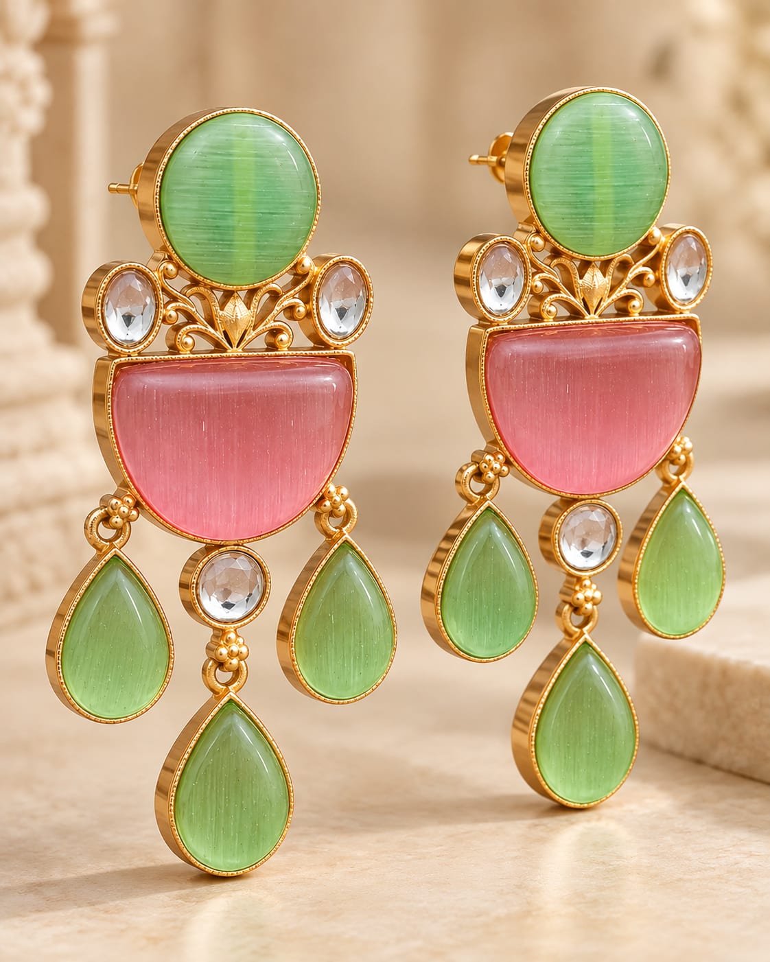 Pastel Jelly Stone Gold Plated Dangler Earrings