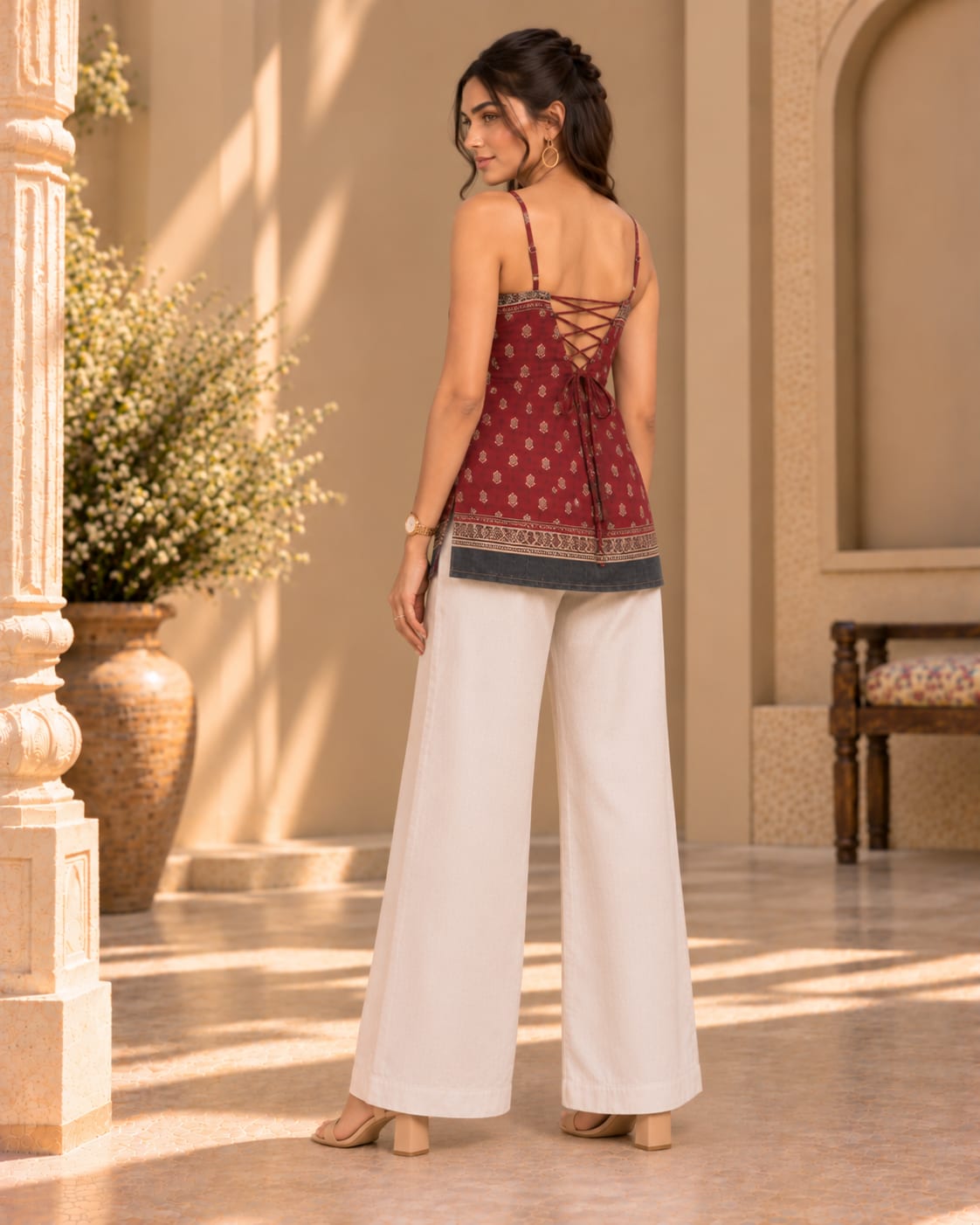 Aarohi Maroon Printed Strappy Tunic