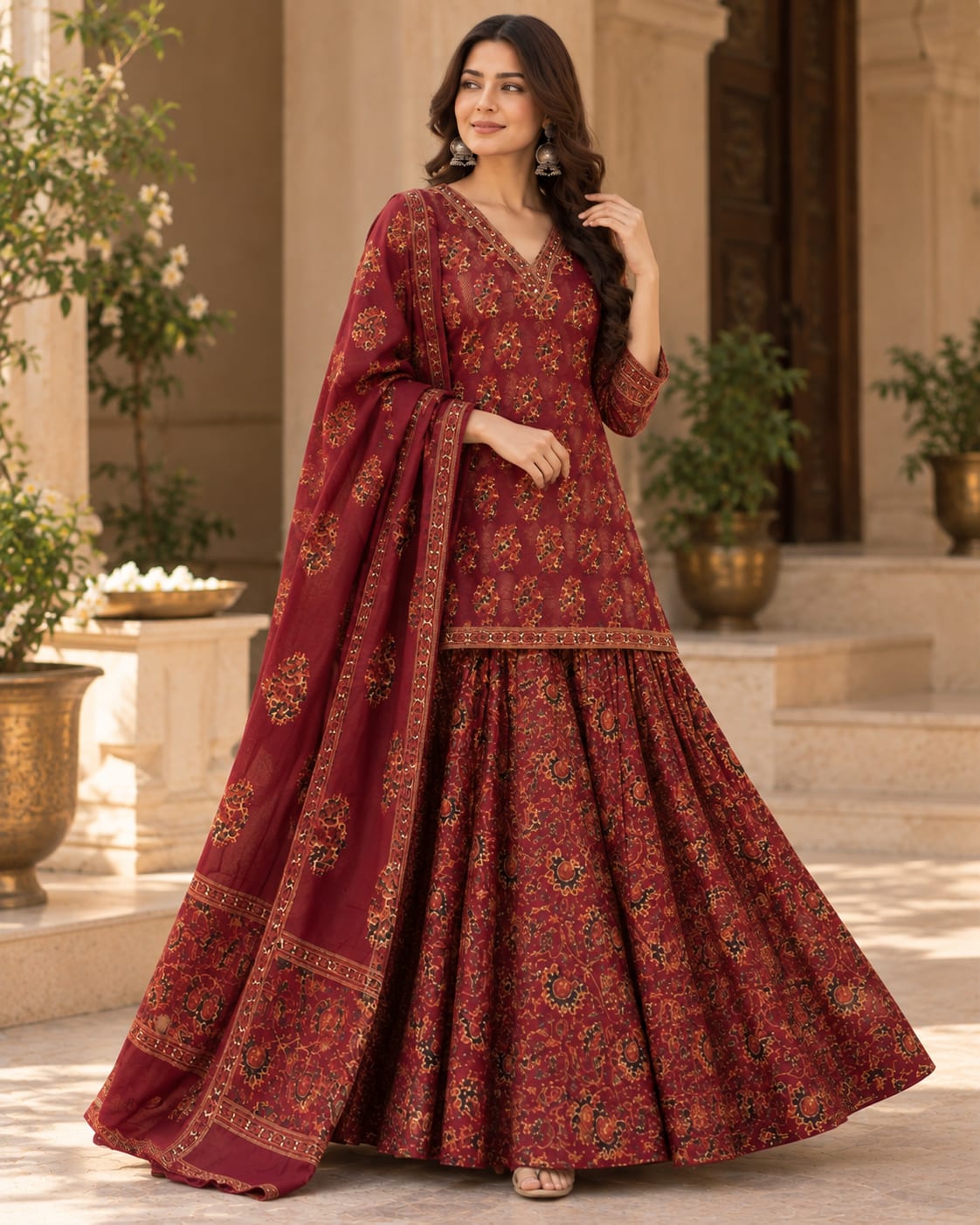 Jaipuri Bloom Cotton Kurta Skirt Set