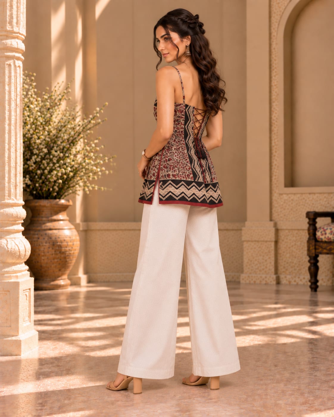 Kalamkari Bloom Strappy Peplum Kurti