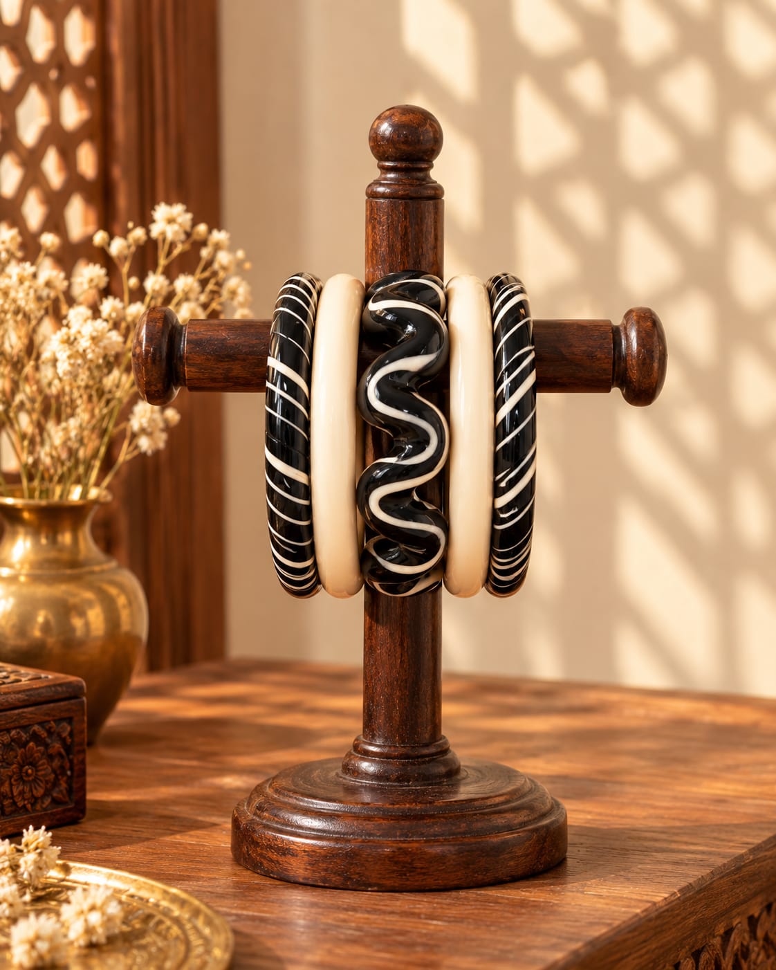 Striking Monochrome Lac Bangle Stack