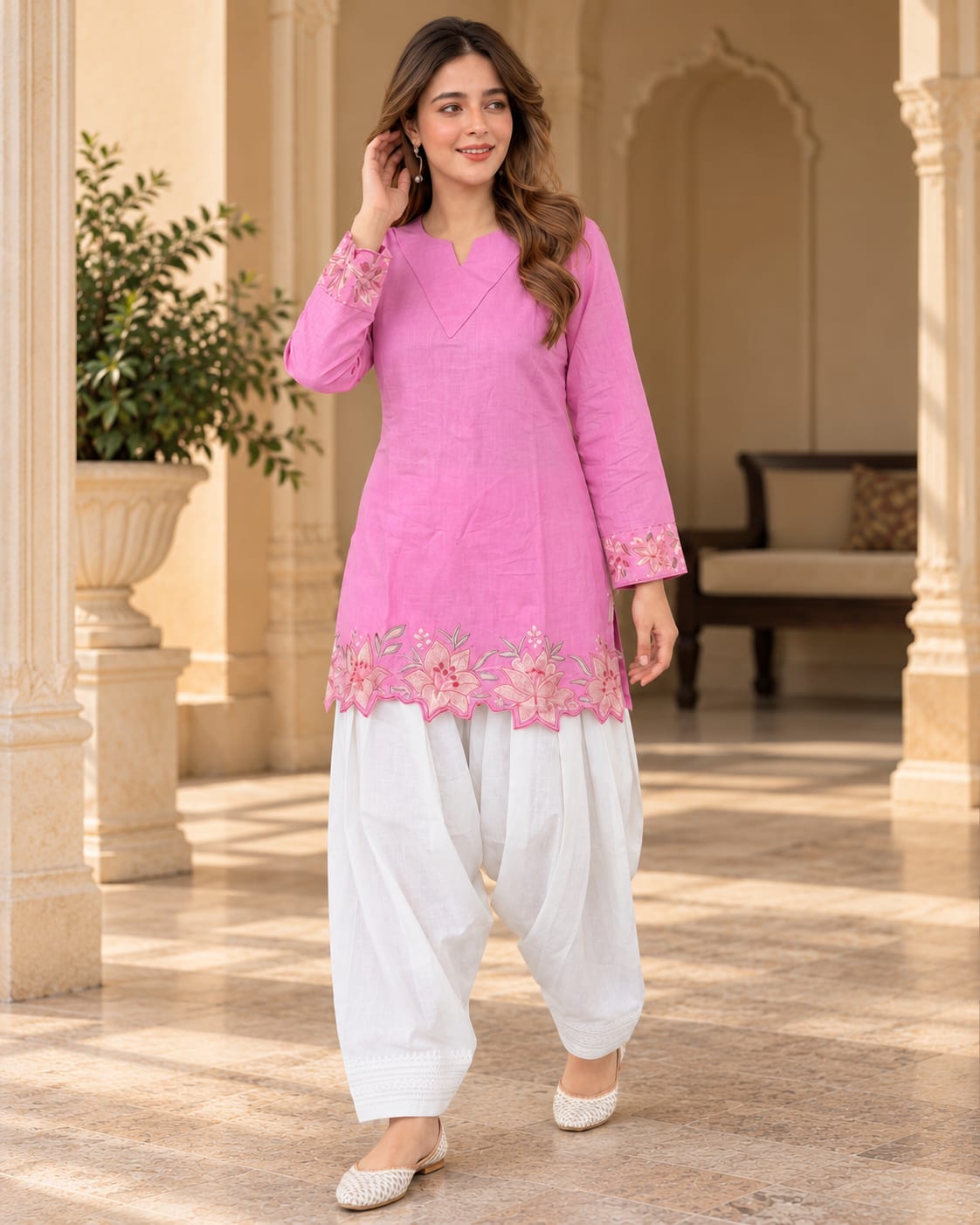 Blossom Embroidered Cotton Farshi Salwar Set