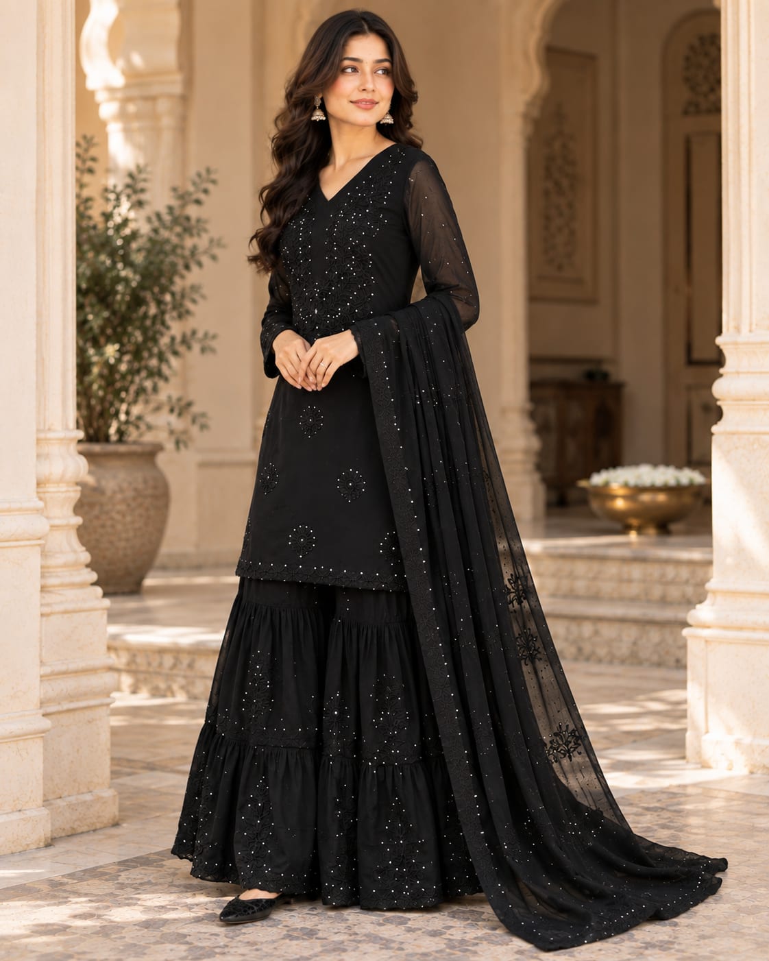 Midnight Sparkle Georgette Sharara Set