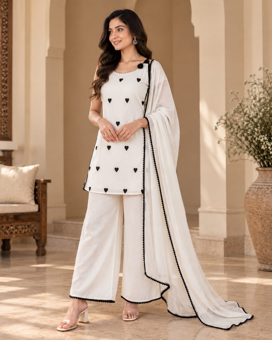 Heartfelt Charm White & Black Palazzo Set