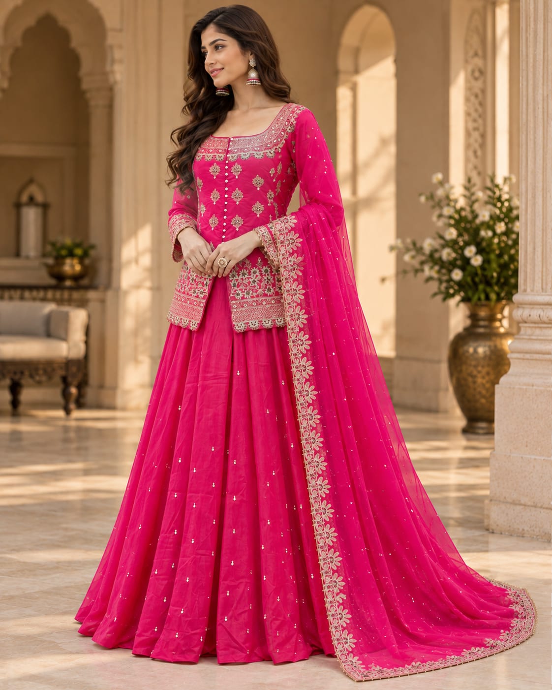 Radiant Simmer Silk Embroidered Peplum Lehenga Set