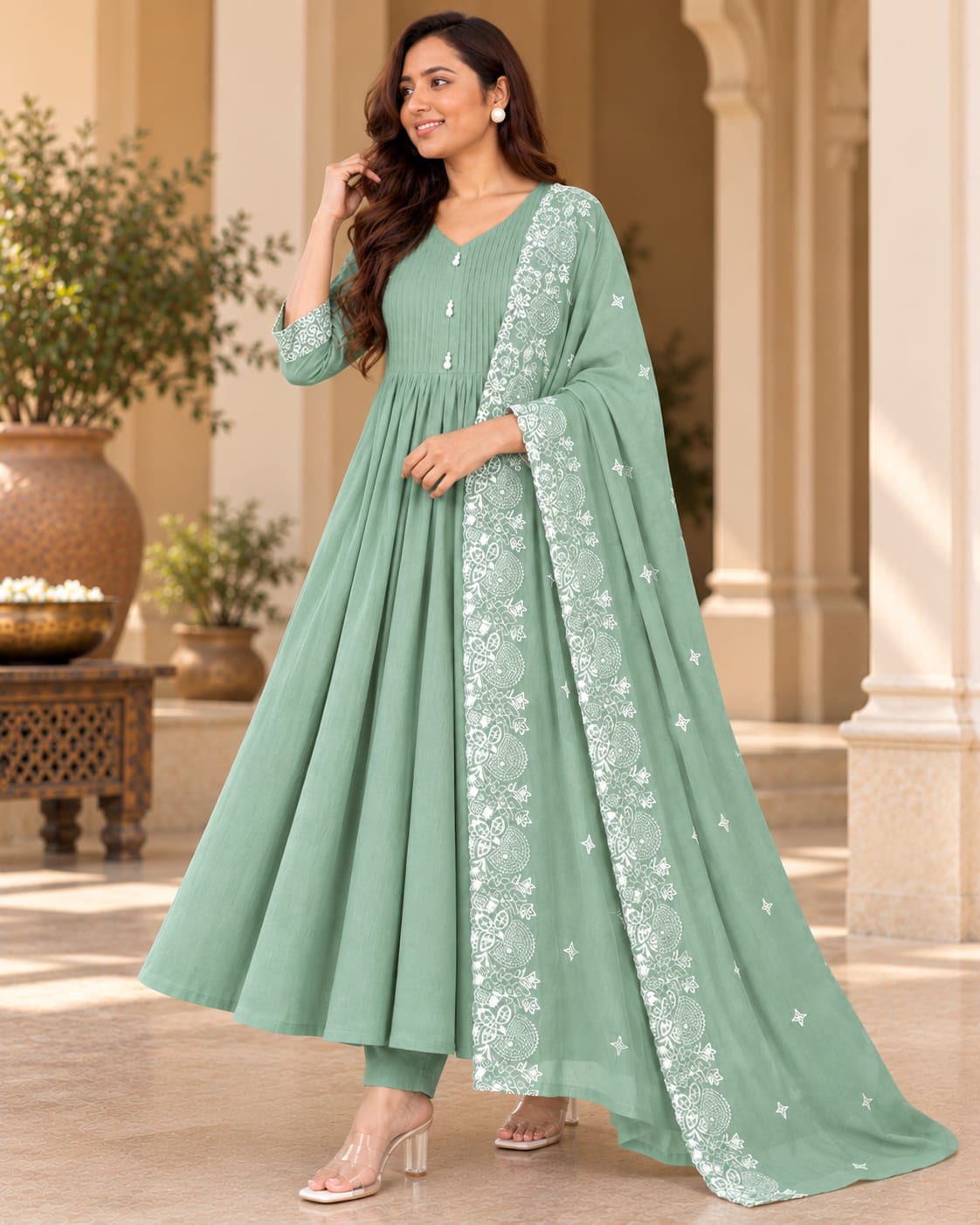 Reva Mul Chanderi Anarkali Suit Set