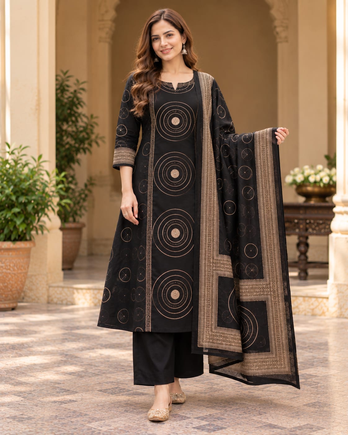 Midnight Aura A-Line Cotton Kurta Set