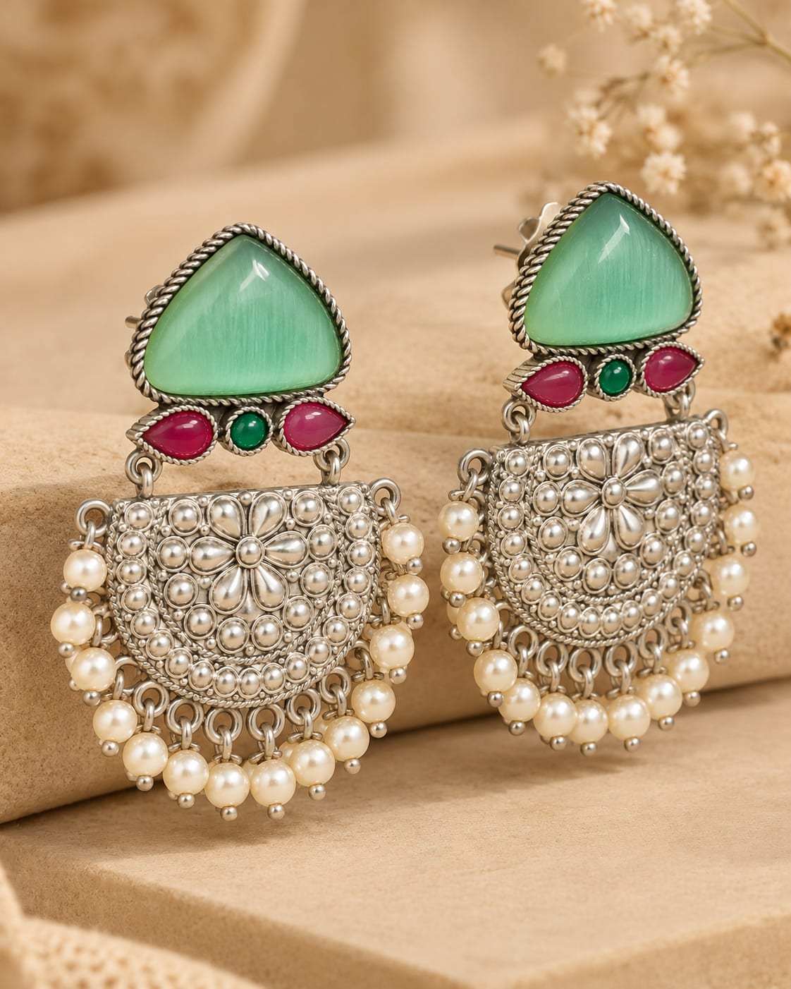 Tripura Floral Pearl Dangler Earrings