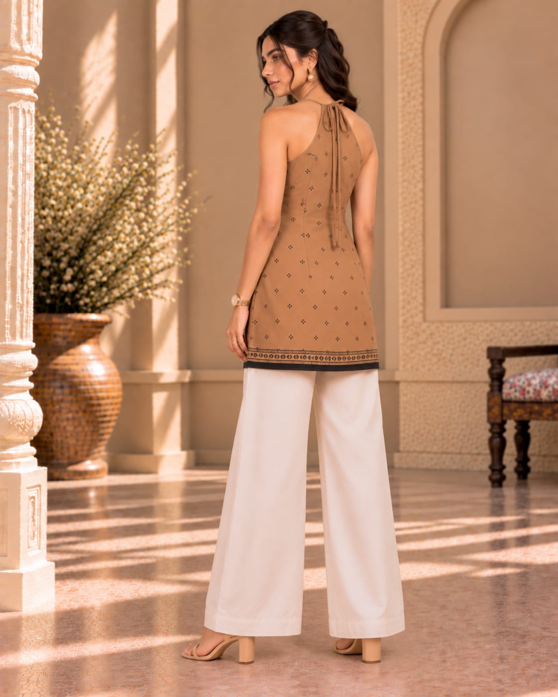 Desert Bloom Tan Halter Kurti