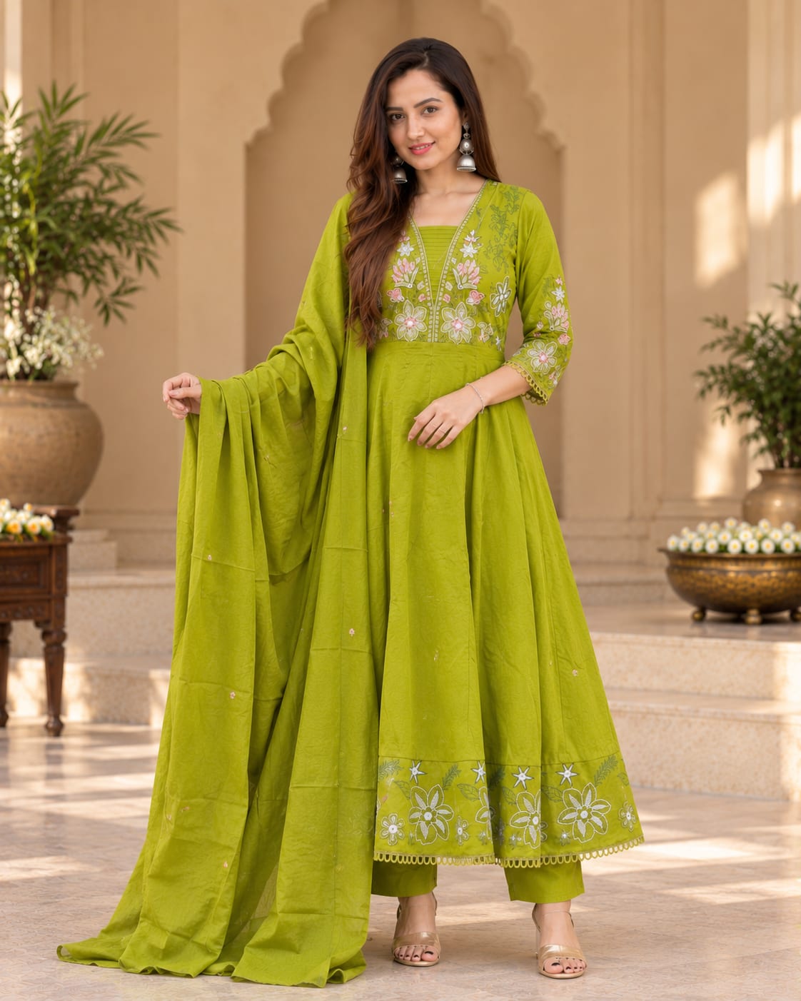 Floral Embroidered Anarkali Suit Set